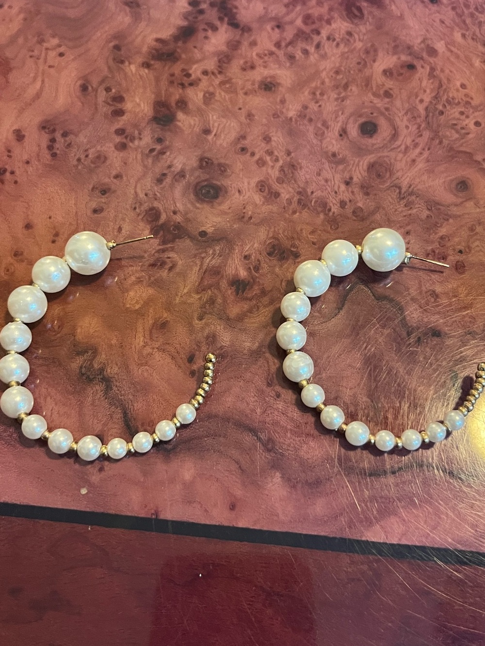 Pearl Bead Hoop Earrings - White Pearlescent